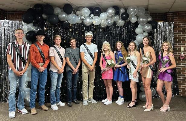 King and Queen- Gage Gerlach and Cora Meyer. Attendants- Seniors- Tyler Cappa and Pryce Johnston. Juniors- Jaxson Anders and Reagan Stengel. Sophomores- Charlie Callis and Blayklee Farr. Freshmen- Oliver Anders and Jaylee Sellers.